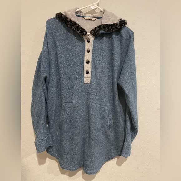 Soft Surroundings Tops - Soft Surroundings heather turquoise hoodie with quarter button front. Si…